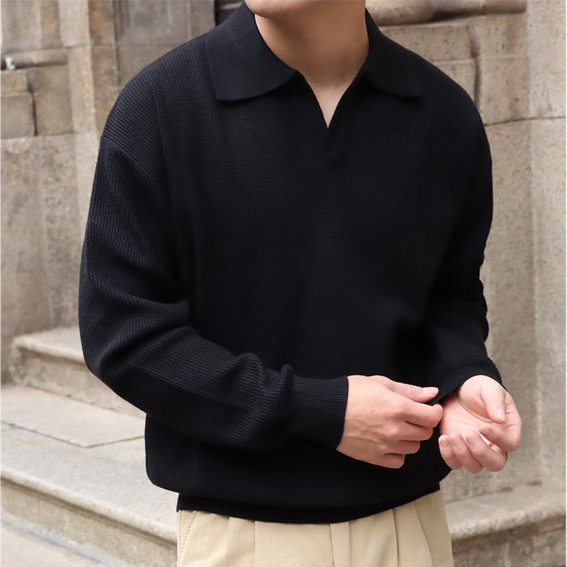BUSAN Retro V-Neck Polo Shirt